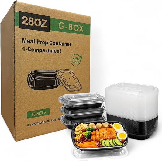 Meal Prep Containers with Lids - 28 OZ | 50 Pack | 1 Compartment Food Containers with Lids [Meal Prep, Bento Box, Stackable, Reusable, Dishwasher Safe, Microwave Safe, Freezer Safe]