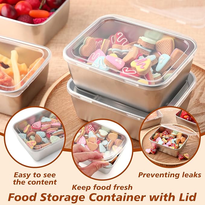12 Pcs Stainless Steel Food Storage Containers with Lids, 22 Oz Metal Lunch Bento Box Reusable Stackable Meal Prep Container for Kitchen Picnic Travel, Freezer& Dishwasher Safe