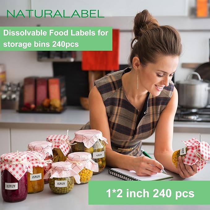 NATURALABEL 240 PCS Blank Dissolvable Food Labels - No Residue, for Meal Prep & Food Storage Containers (1" x 2")