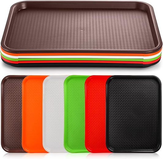 Yarlung 6 Pack Plastic Fast Food Trays, 16x12 Inches Restaurant Serving Trays Set for Coffee Table, Kitchen, Party, 6 Colors