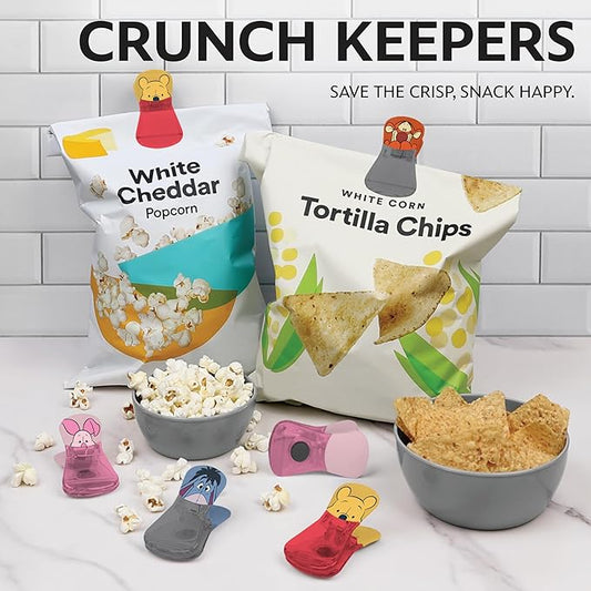 Disney Magnetic Chip Clips – Set of 6 Bag Clips for Food Storage - Mickey, Minnie, Lilo & Stitch, Winnie The Pooh – Durable Airtight Bag Chip Clips for Pantry & Fridge Use