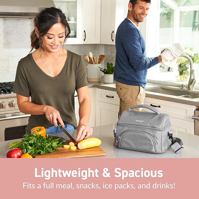 Bentgo Deluxe Lunch Bag - Durable and Insulated Lunch Tote with Zippered Outer Pocket, Internal Mesh Pocket, Padded & Adjustable Straps, & 2-Way Zippers - Fits Most Lunch Boxes (Blush)
