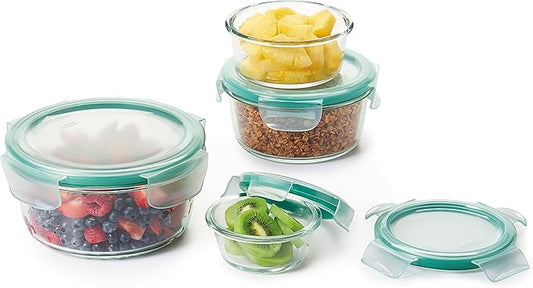 OXO Good Grips 8 Piece Smart Seal Airtight Glass Round Container Set,Blue