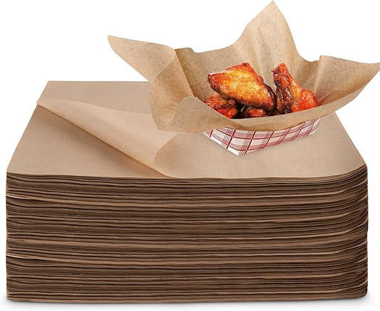 12” Deli Squares (250 Pack) - Natural Kraft Deli Papers - Greaseproof Liners for Food Boats - Pre Cut Deli Sandwich Wrappers - Food Basket Sheets for BBQ, Picnic, Festival, Fair - Stock Your Home
