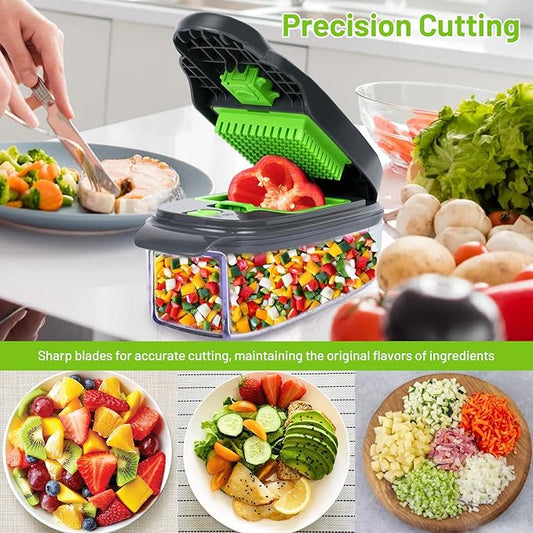 Vegetable Chopper with Large Container - Cutter Mandoline Slicer Food Chopper Kitchen Vegetable Slicer Dicer Cutter, 11 in 1