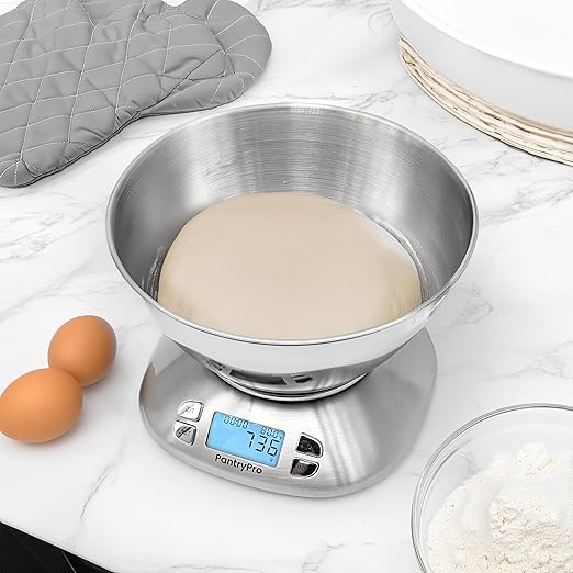 Digital Kitchen Scale with Bowl - Gold Stainless Steel 12lbs Capacity - LCD Display Grams and Ounces Battery Included