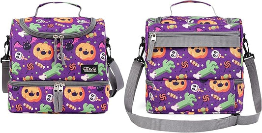 Tilami Lunch Bags Insulated Adjustable Strap Zipper, Water-Resistant Cooler Bags, Bento Bags for Kids Toddlers, Halloween Purple