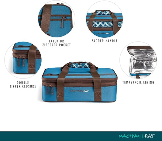 Rachael Ray Expandable Insulated Casserole Carrier for Hot or Cold Food, Thermal Lasagna Lugger Tote for Potluck, Parties, Picnic, and Cookouts, Fits 9" x 13" Baking Dish