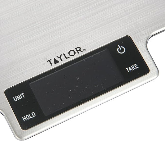 Taylor Pro Digital Large Kitchen Food Scales, Professional Standard Tare Feature with Accuracy and High Precision Sensor, Stainless Steel Silver, 10 kg Capacity
