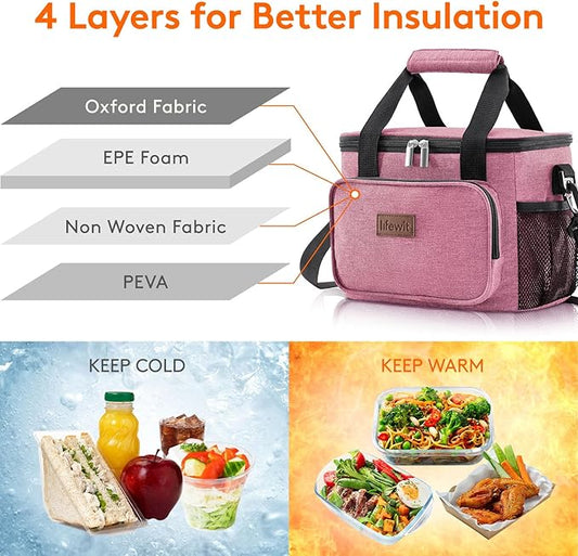 Lifewit Large Lunch Bag Insulated Lunch Box Soft Cooler Cooling Tote for Adult Men Women, Pink 12-Can (9L)