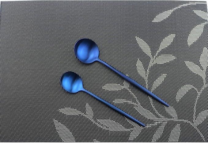 Iridescent Blue Flatware 10 Pieces Tableware Set Cutlery Set Dinnerware Anti-rust Utensil Set,Salad Spoons Knives and Dessert Forks, Silverware Service for 2