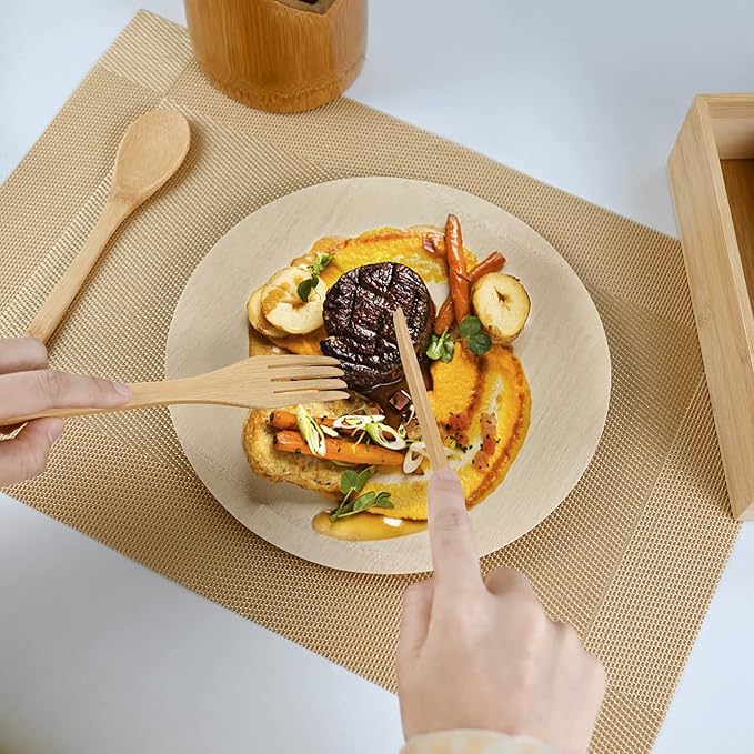 Bamboo Cutlery Reusable with Silverware Organizer, 16Pcs Flatware Set with Bamboo Forks Spoons Knives, Reusable Cutlery with Portable Storage Case for Home and Travel Camping Hiking