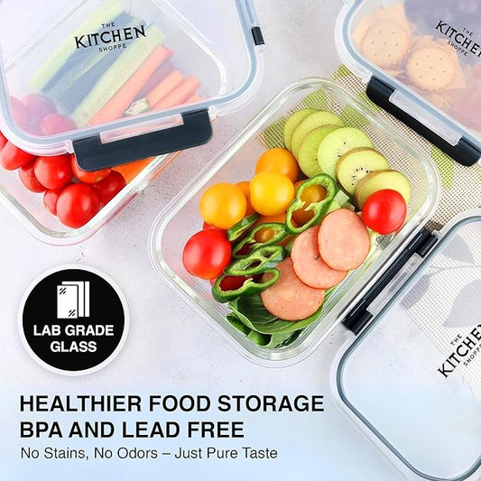 KITCHEN SHOPPE 24-Piece Borosilicate Glass Food Storage Containers | BPA-Free, Airtight, Reusable, Stackable Set for Meal Prep, Leftovers, or Lunch | Freezer, Oven, Microwave & Dishwasher Safe