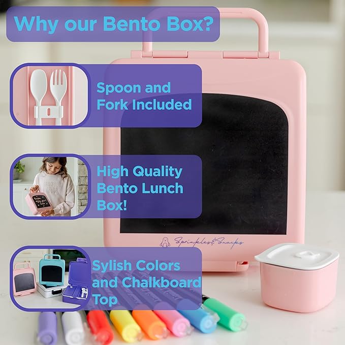 Chalkboard Kid Lunch Box for Girls & Boys - Leak-Proof Kids Lunchbox with Removable Compartment Tray, Lid Container & Utensils - BPA-Free Lunch Box Containers for Kids for School, Daycare - Blue