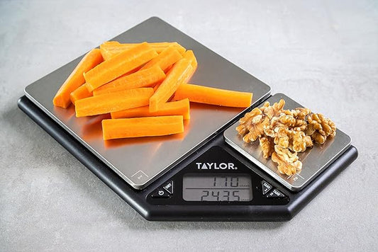 Taylor KitchenCraft Digital Kitchen Scale Dual Platform, Pro Professional Standard, Precision Accuracy and Tare Function, Brushed Stainless Steel, 5kg Capacity Black/Silver
