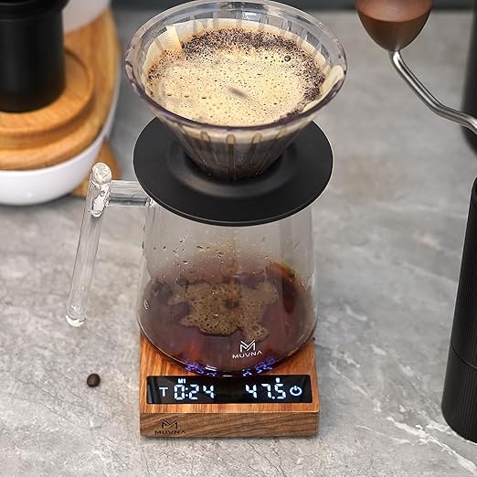 0.1g High Precision Digital Mini Coffee Scale, 0.3g to 2kg Measuring Range Rechargeable Espresso Mini Scale with Tare Function, LED Display(Wood)