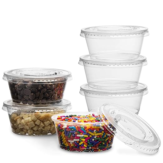 Clear Disposable Plastic Portion Cups With Lids (200 Sets - 3.25 Oz) - Disposable Condiment Cups, Sauce/Dip/Dressing Cups, Souffle Cups & Jello Shot Cups With Lids | Grea