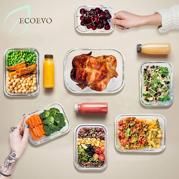 Glass Food Storage Containers Set, Large Size Containers with Lids, BPA-free Locking lids, 100% Leak Proof Glass Meal Prep Containers, Freezer to Oven Safe (2 Pack of 80oz)