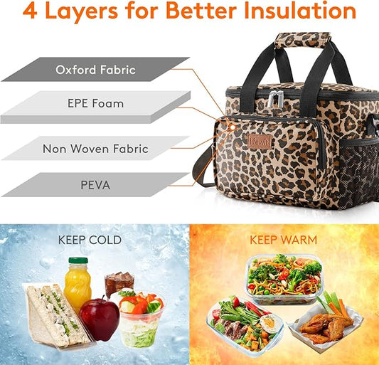 Lifewit Large Lunch Bag Insulated Lunch Box Soft Cooler Cooling Tote for Adult Men Women, Leopard 12-Can (9L)