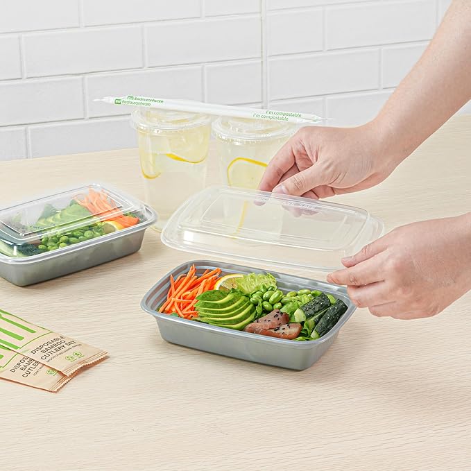 Restaurantware Asporto 24 Ounce Take Out Containers, 100 Food Containers With Lids - Microwavable, Disposable, Silver Plastic To Go Food Containers, No BPA, For Take Out And Delivery