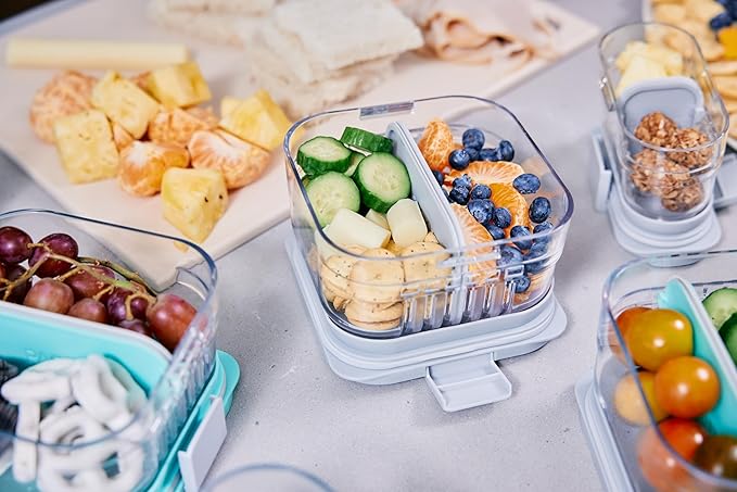 PackIt Mod Snack Bento Food Storage Container, Steel Gray, Shatterproof Crystal Clear Base, with Leak-resistant Dividers and Lid, Microwavable, Dishwasher Safe, Perfect for Snacks