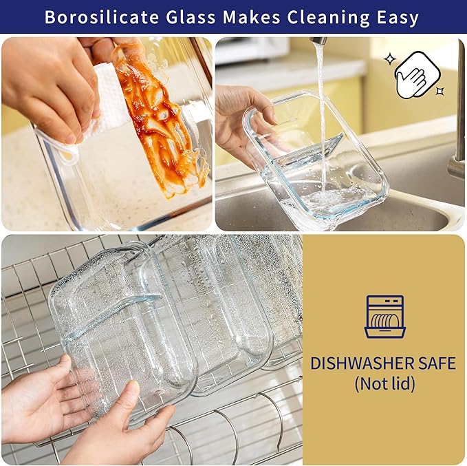 MFY 5-Pack 36 OZ Glass Storage Containers with Lids, Glass Meal Prep Containers 2 Compartment Set, Airtight Glass Lunch Containers with Lids, Microwave, Oven, Freezer and Dishwasher Safe, White