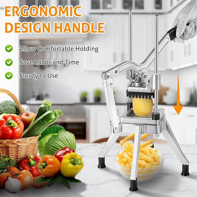 WICHEMI Commercial Vegetable Chopper Dicer Commercial Onion Chopper Dicer w/3 Replacement Blades Vegetable Fruit Chopper French Fry Cutter Heavy Duty Food Dicer Chopper for Potatoes Peppers Mushrooms