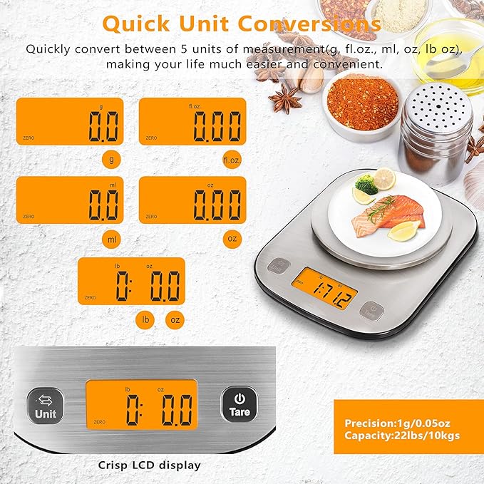 Fuzion Digital Kitchen Scale, 11lb/5kg Food Scale Weight Grams and oz for Weight Loss, Cooking and Baking, 1g/0.1oz Precise Graduation, Waterproof Platform, Easy Clean, Dishcloth Included