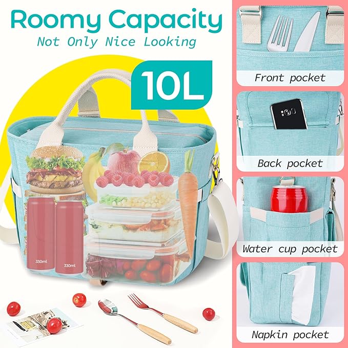 KIPBELIF Cute&Classy Roomy Insulated Lunch Bags for Women - Stylish & Functional Large Tote Adult Lunch Box for Working & Picnic