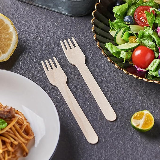 Wooden Cutlery Set - 300 Combo Utensils Disposable Wood Silverware, Party Flatware Recyclable Sustainable (Formerly FULING)