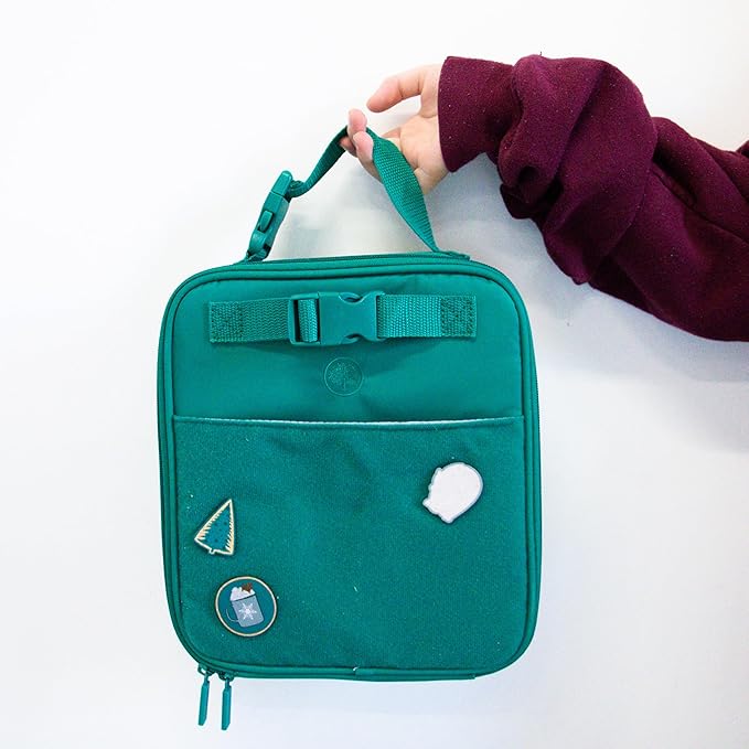 Parker Kids Insulated Waterproof Lunch Box for Children - Customizable Lunch Bag with Durable Hook and Loop Patches, Easy-Open Zippers, Water Bottle Buckle - Peacock