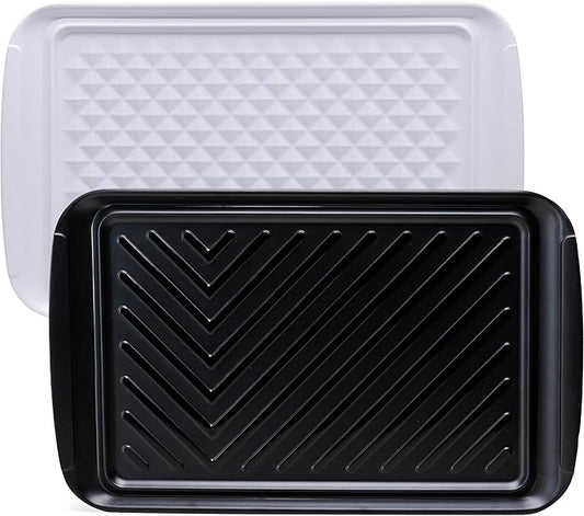 Grilling Prep and Serve Trays, BBQ Tray for Raw and Cooked Food, Melamine Marinating Serving Platter and Grill Tray for Outdoor, Parties and BBQ, Food Trays, Set of 2, Black and White