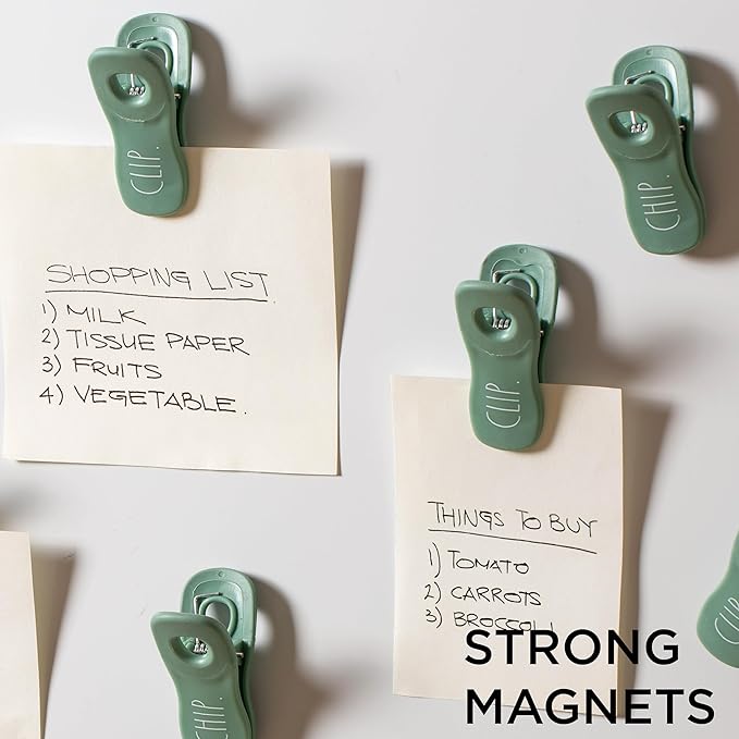 Rae Dunn Bag Clips with Magnet - Chip Clips, Food Storage with Air Tight Seal Grip for Bread, Snack and Food Bags, Pack of 10, Sage