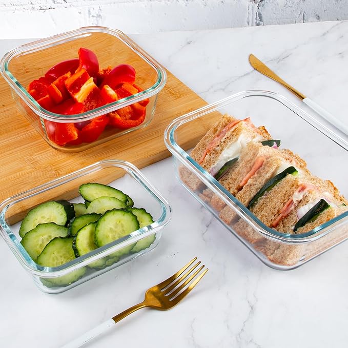 C CREST 12 Pack Airtight Glass Containers for Fresh and Tasty Food Storage, Multi-Size for Efficient Kitchen Storage