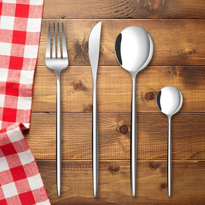 24 pcs Flatware Set, Silverware Set for 6, Knife Fork Spoon, Home Dinnerware Tableware Set for 6, Cutlery Set, Include Knives/Forks/Spoons