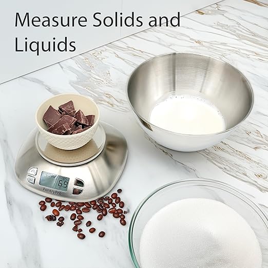 Digital Kitchen Scale with Bowl - Gold Stainless Steel 12lbs Capacity - LCD Display Grams and Ounces Battery Included