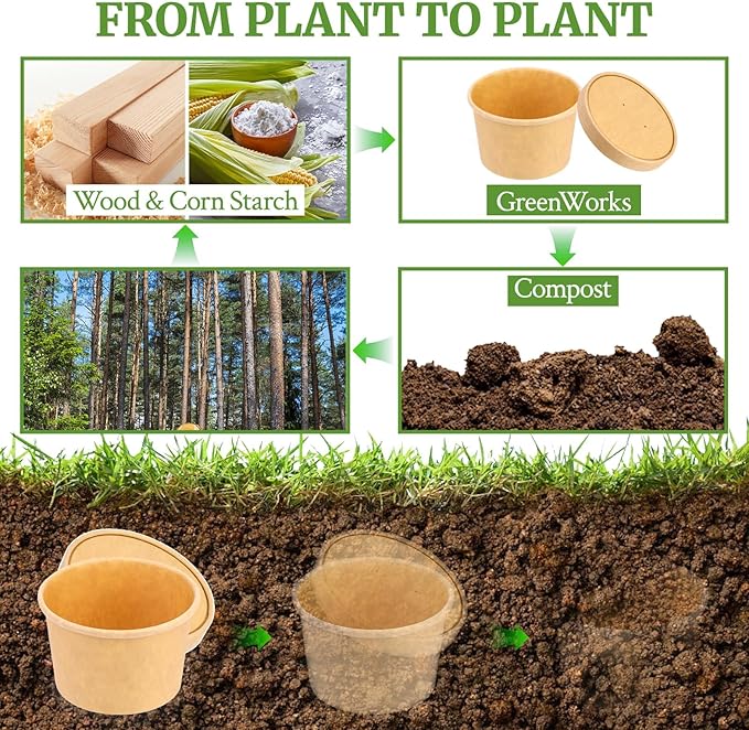 32 Oz Compostable Paper Soup Cups, 25 Pack Kraft Heavy Duty Cups, Disposable Paper Soup Containers with Vented Lids, Microwave Safe Party Cups, Eco Friendly Alternative to Plastic Containers