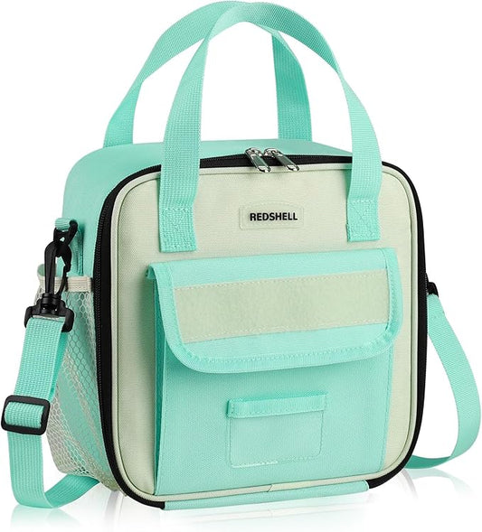 REDSHELL Tactical Lunch Box Kids, Large Insulated Lunch Bag for Girls, Cooler Lunchbag, Square Toddler Lunchbox, Back to School Daycare Lunch Tote Pail with Water Bottle Holder Shoulder Strap, Green