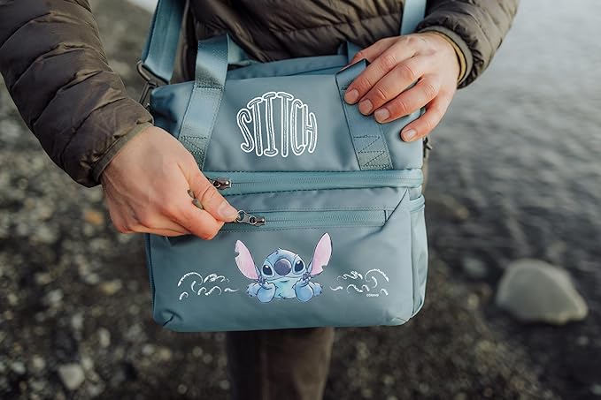 PICNIC TIME Disney Lilo & Stitch Tarana Insulated Lunch Bag Made from Recycled Material, Lunch Box with Picnic Set, Upcycled Lunch Cooler Bag, (Aurora Blue)