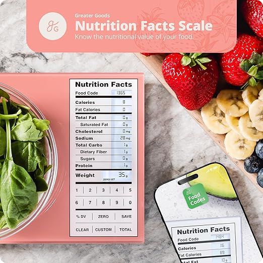 Nutrition Scale by Greater Goods with Food Grade Glass, Perfect for Calorie Counting, Meal Prep, and Weight Loss (Coral Pink)