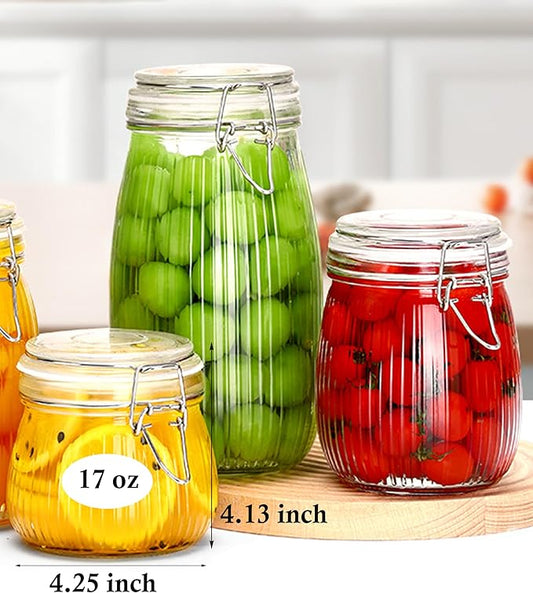 Glass Jars With Airtight Lid 16 Oz-2 Set Thicken Sealed Food Storage Canister With Airtight Lid Leakproof Wide Mouth Kitchen Storage Jar For Coffee Beans Nuts Baking Goods Tea Spice Cereal Fruits