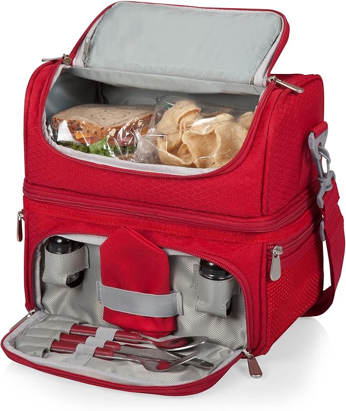 PICNIC TIME Disney Minnie Mouse Pranzo Lunch Bag, Insulated Lunch Box with Utensil Set, Lunch Cooler Bag, (Red) 11 x 7.5 x 12