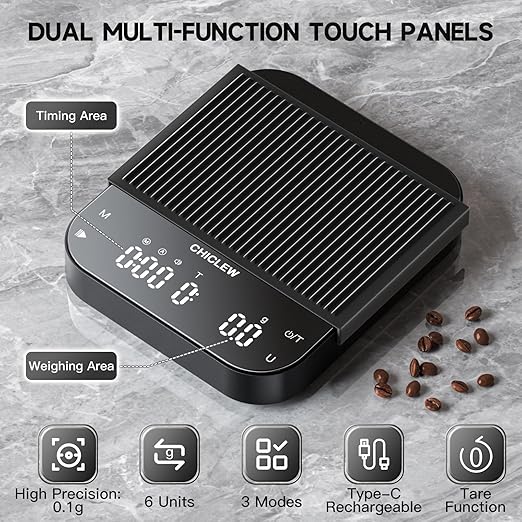 Digital Coffee Scale with Timer, 3kg/0.1g Espresso Scale for Pour-Over Coffee, 3 Modes 6 Units Barista Scale, Portable Mini Coffee Scale with Gravity Sensor