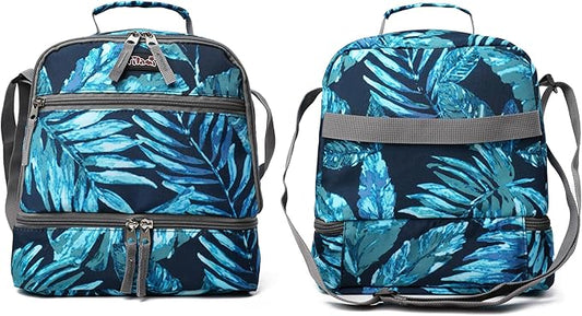Tilami Lunch Bags Insulated Adjustable Strap Zipper, Two Compartments Cooler Bags, Bento Bags for Kids Toddlers, Rainforest Green