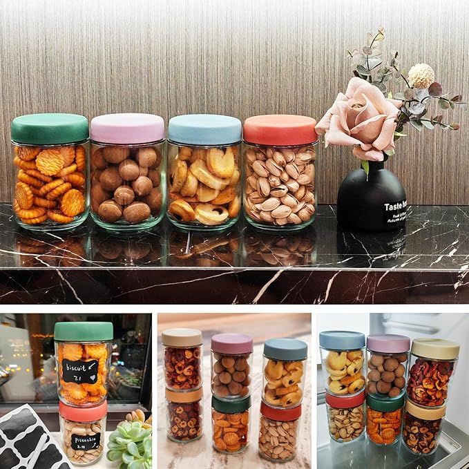 Glass Jars with Lids 2 Pack 16oz Overnight Oats Snack Pudding Yogurt Container Cereal Salad Meal Prep Portion Control Food Storage Cups Bowls Airtight with Stickers and Marker