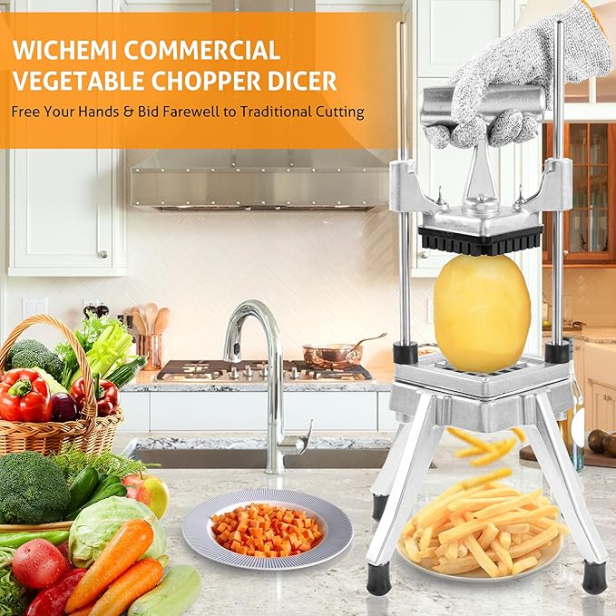 WICHEMI Commercial Vegetable & Fruit Chopper - Stainless Steel Dicer, Cutter for Onions, Potatoes, Peppers & Mushrooms (1/4")