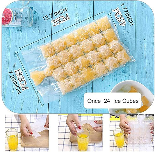 Disposable Ice Cube Bags,Stackable Easy Release Ice Cube Mold Trays, Self-Seal Freezing Maker,Cold Ice Pack Cooler Bag for Cocktail Food Wine,2400 Ice Cubes, 100 Bags
