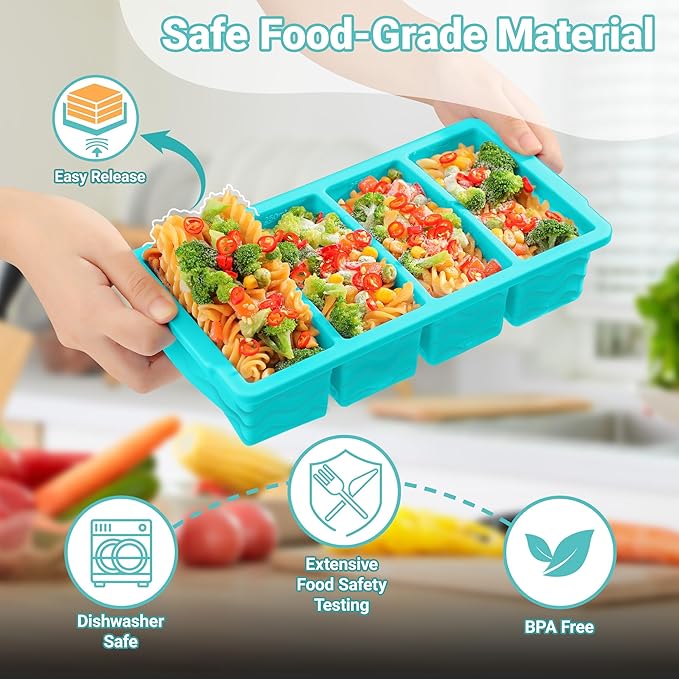 Silicone Freezer Tray for Soup with Lid – 1-Cup Soup Container Style Ice Cube Trays for Freezer, Meal Prep & Food Storage, Freeze 250mL/125mL Portions – 2 Pack