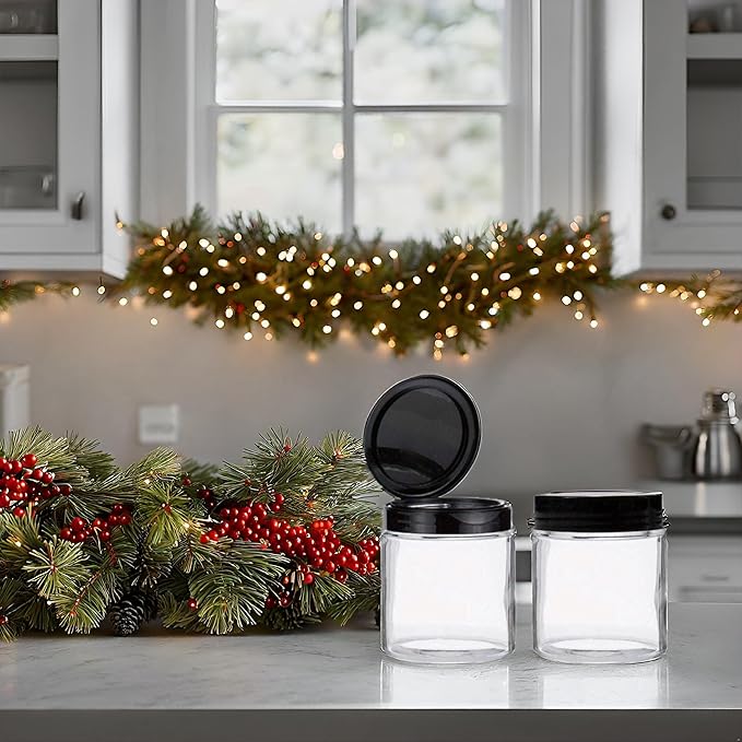 Jarming Collections Mason Jars - 16 oz Glass Extra Wide Mouth Pint Storage Jars with Black Flip Snap Lids - Made in USA