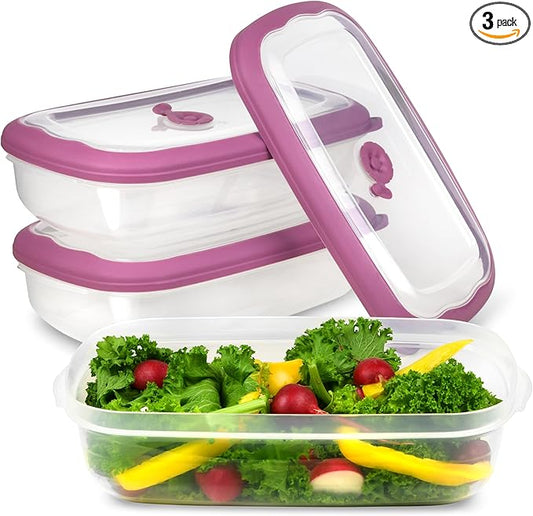 Tribello Plastic Food Storage Containers With Lids - 53 Oz Airtight Container Box For Food Storage, Meal Prep, Freezer, Microwave And Dishwasher Safe, Steam Vent Lids, BPA-Free - 3 Pack